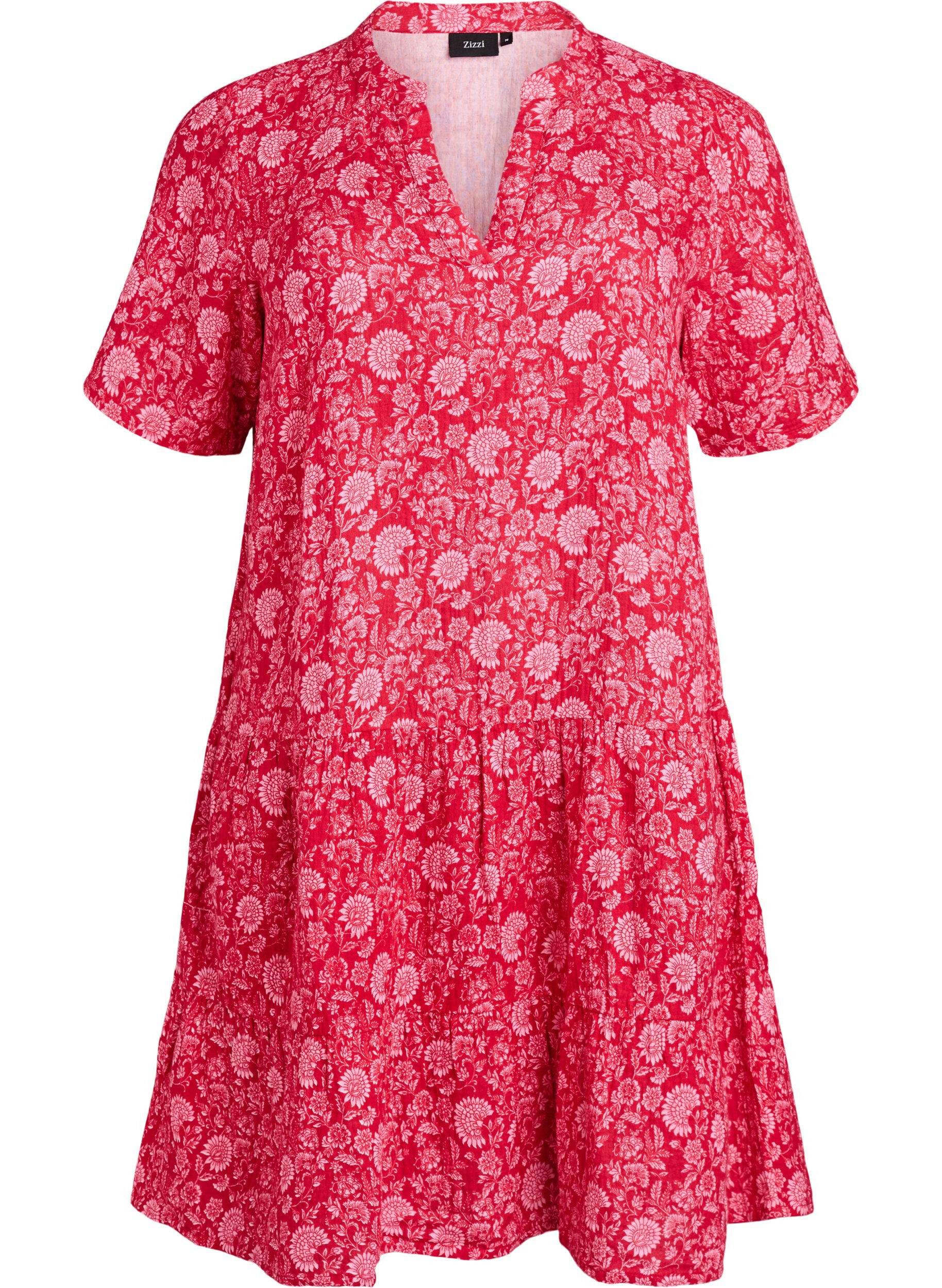 ZizziKurzes A-Linien-Kleid aus Baumwollmusselin, Rot, Packshot image number 0