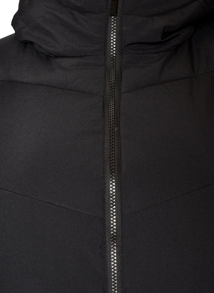 Mittellange Steppjacke mit Kapuze, Schwarz, Packshot image number 2