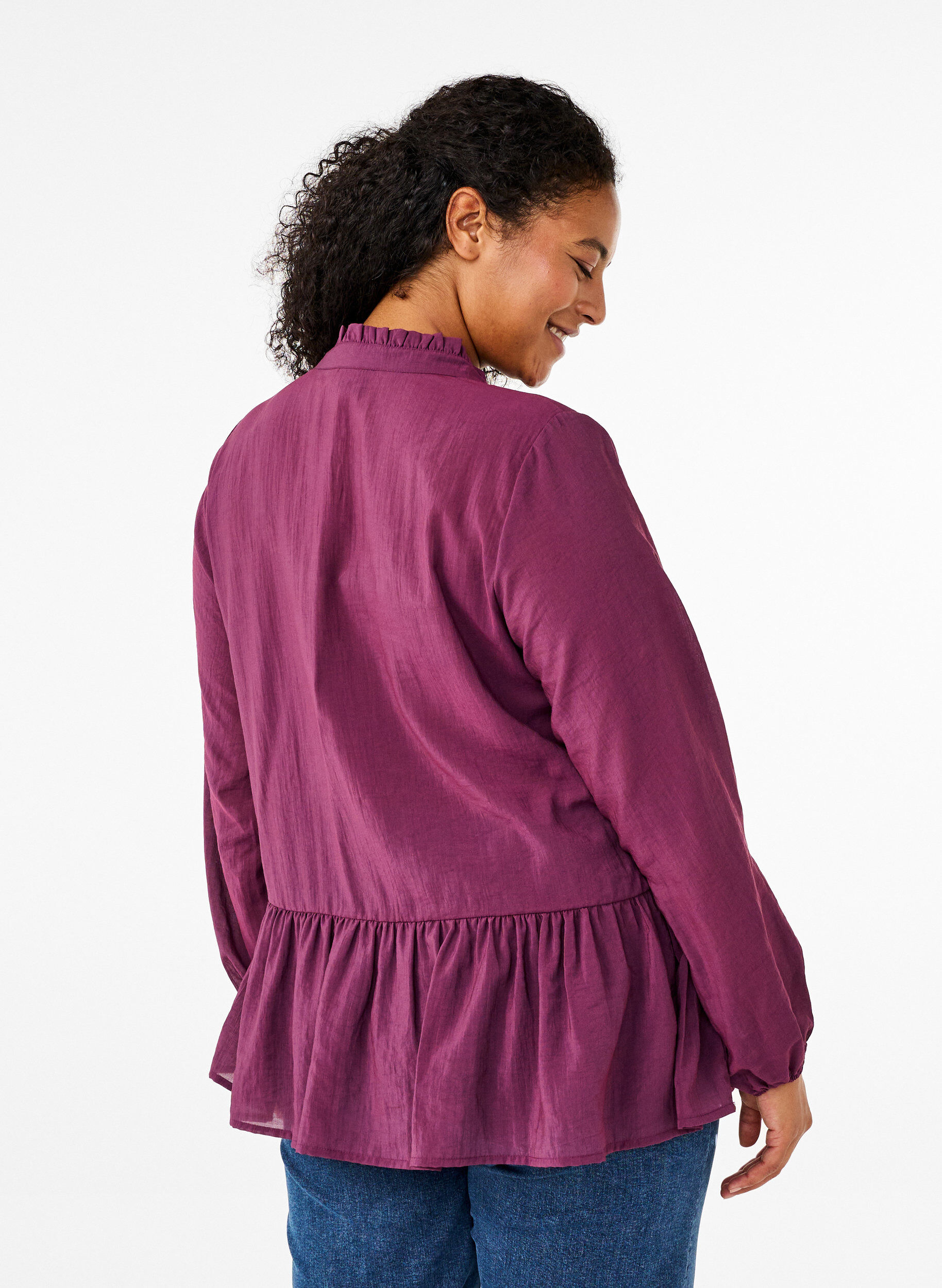 Zizzi Viskosebluse mit Sch&ouml;&szlig;chen, Lila, Model image number 2