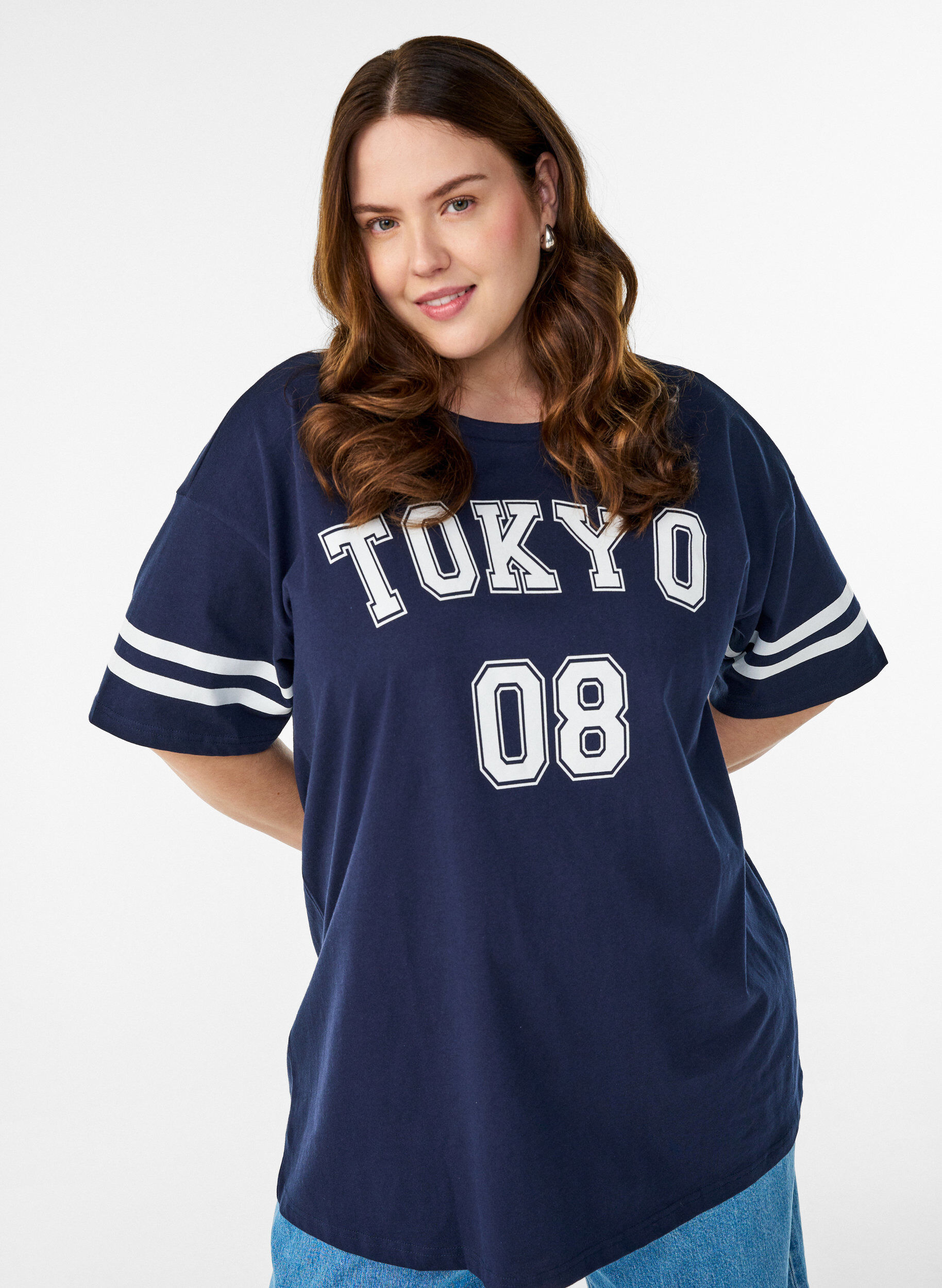 ZizziSportliches Oversize-College-T-Shirt, Blau, Model image number 3