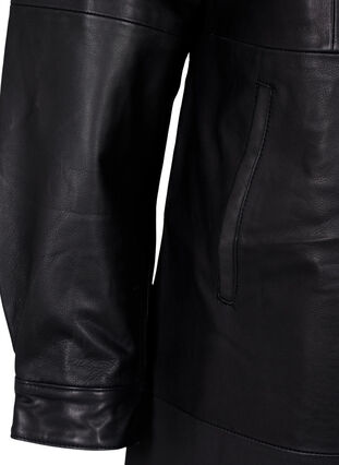 Lederkleid mit langen Armen und Knopfverschluss, Black, Packshot image number 3