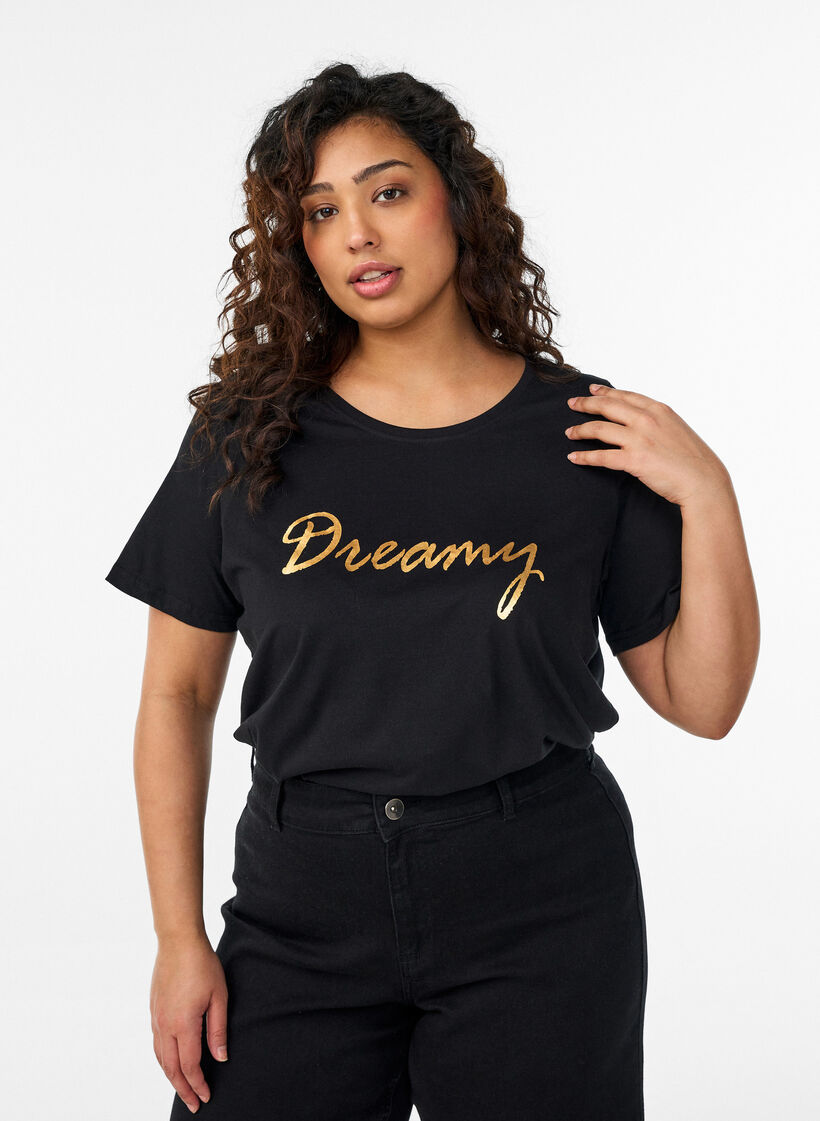 T-Shirt mit Print, Schwarz, Model image number 0