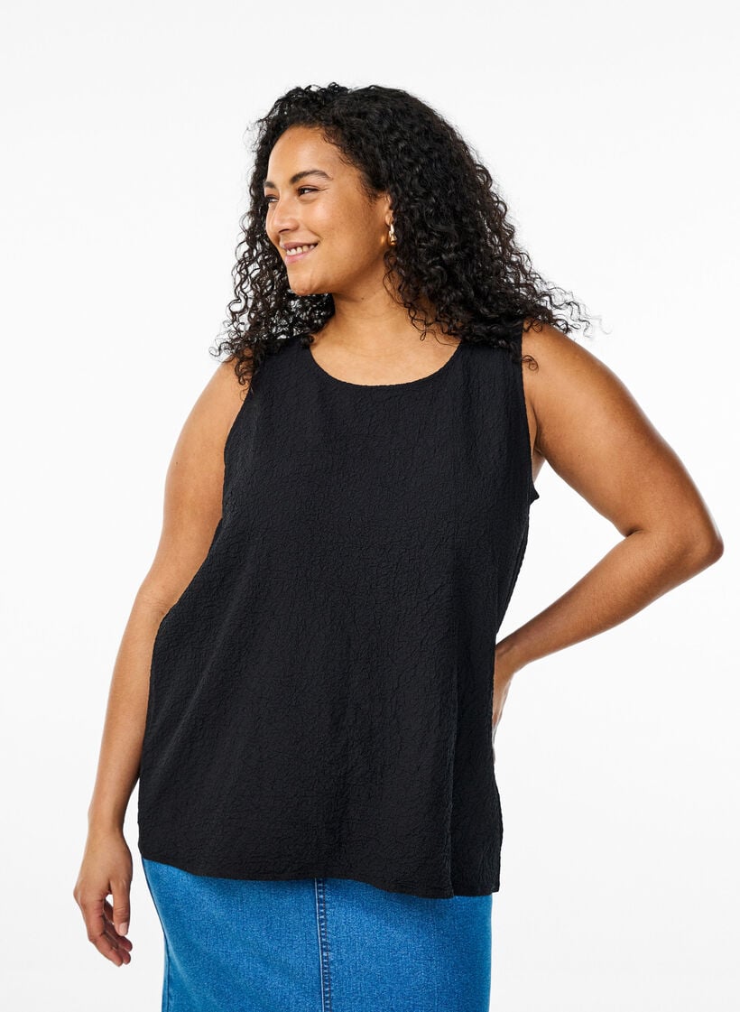 &Auml;rmelloses Top mit Struktur, Schwarz, Model image number 0