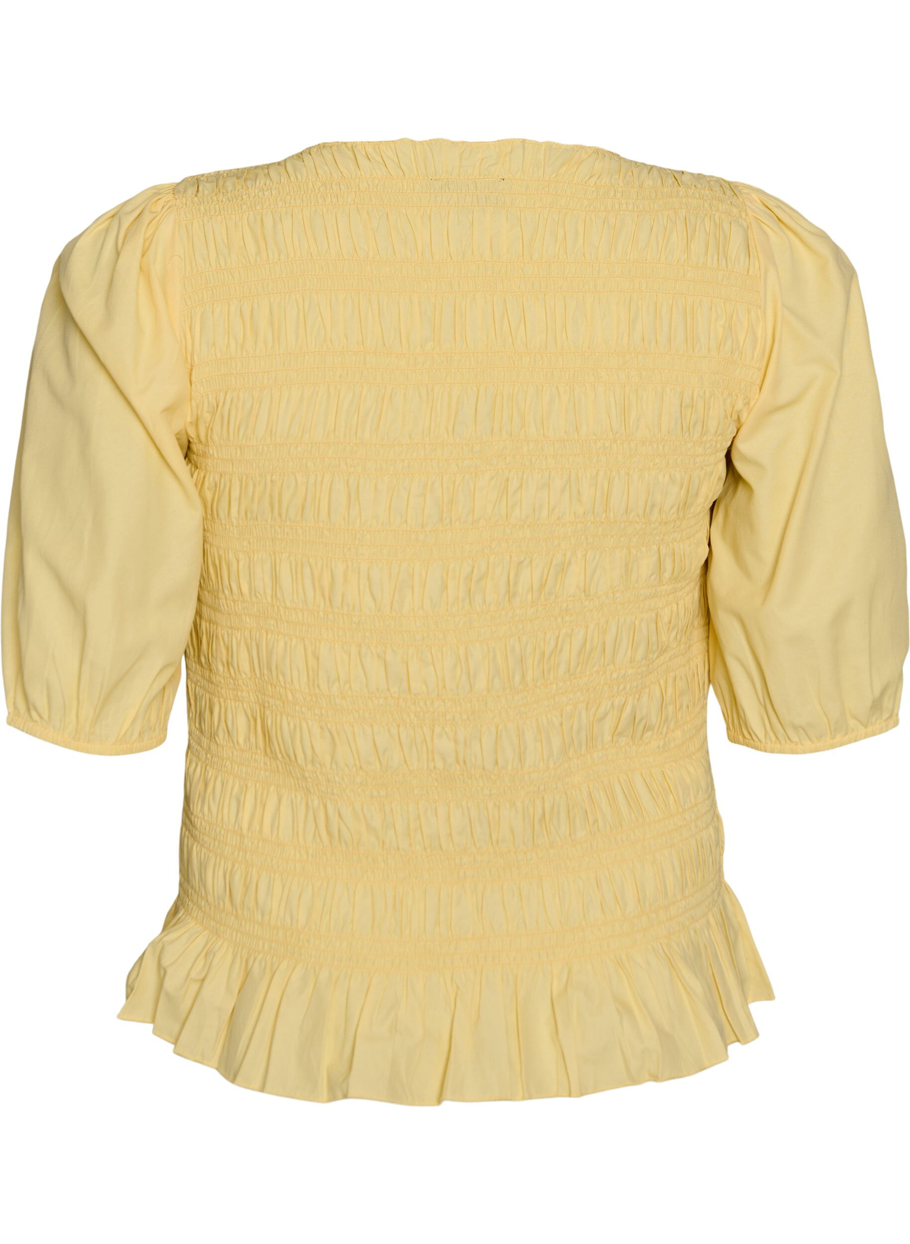 ZizziSmockbluse mit R&uuml;schensaum und U-Boot-Ausschnitt, Gelb, Packshot image number 1