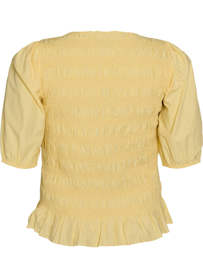 Smockbluse mit R&uuml;schensaum und U-Boot-Ausschnitt, Gelb, Packshot image number 1