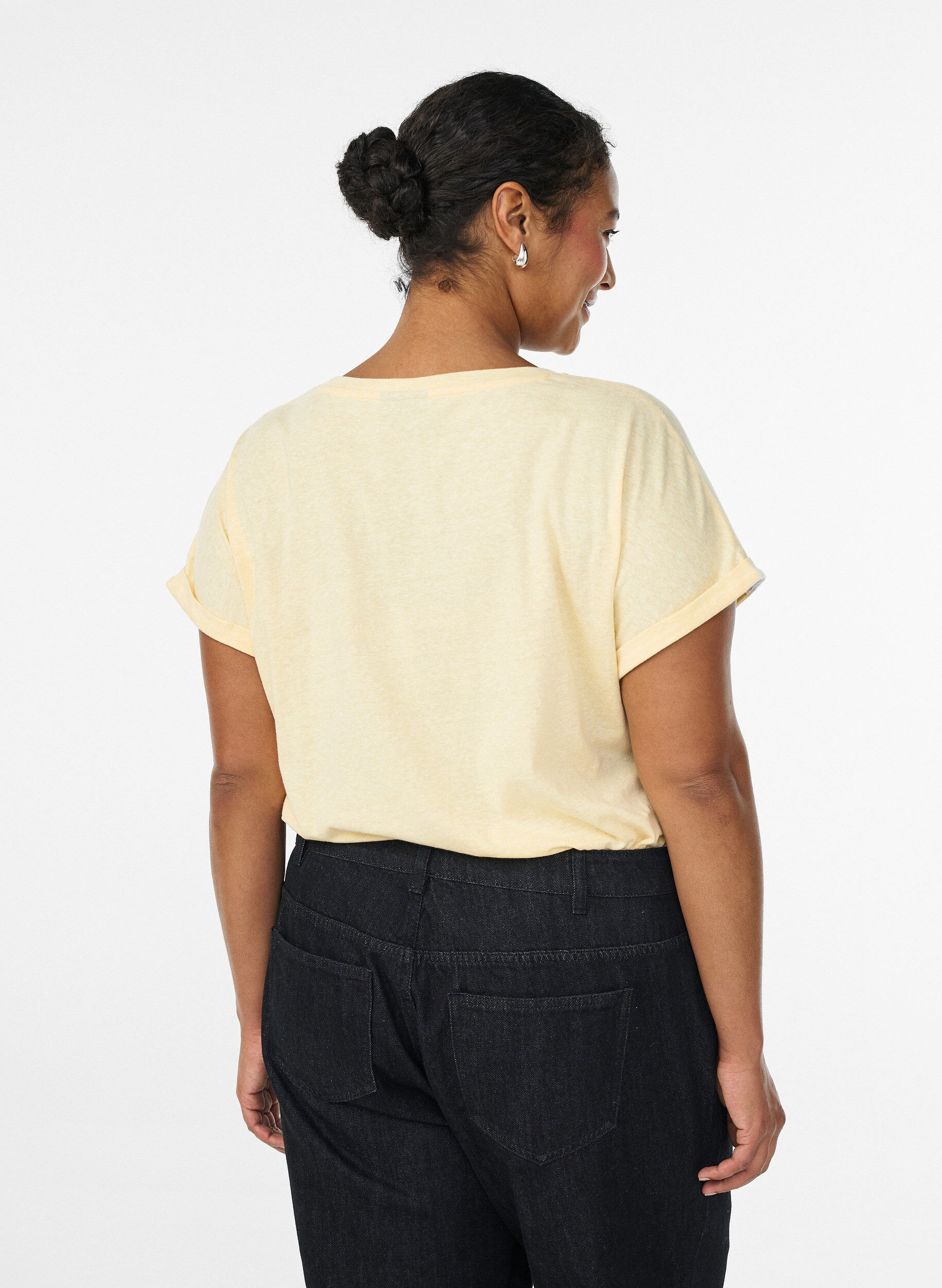 ZizziMelange T-Shirt mit kurzen &Auml;rmeln, Gelb, Model image number 2