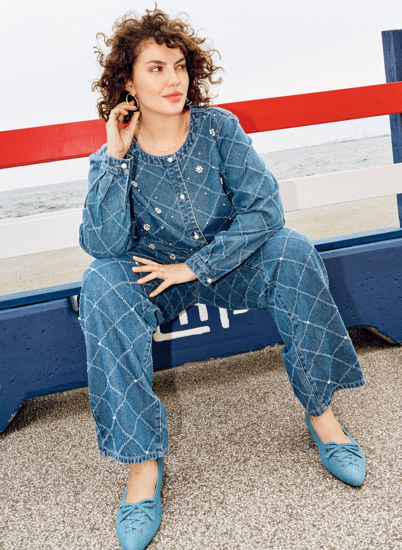 Kiana Jeans mit hoher Taille und abgenutzter Optik, Blau, Image image number 0