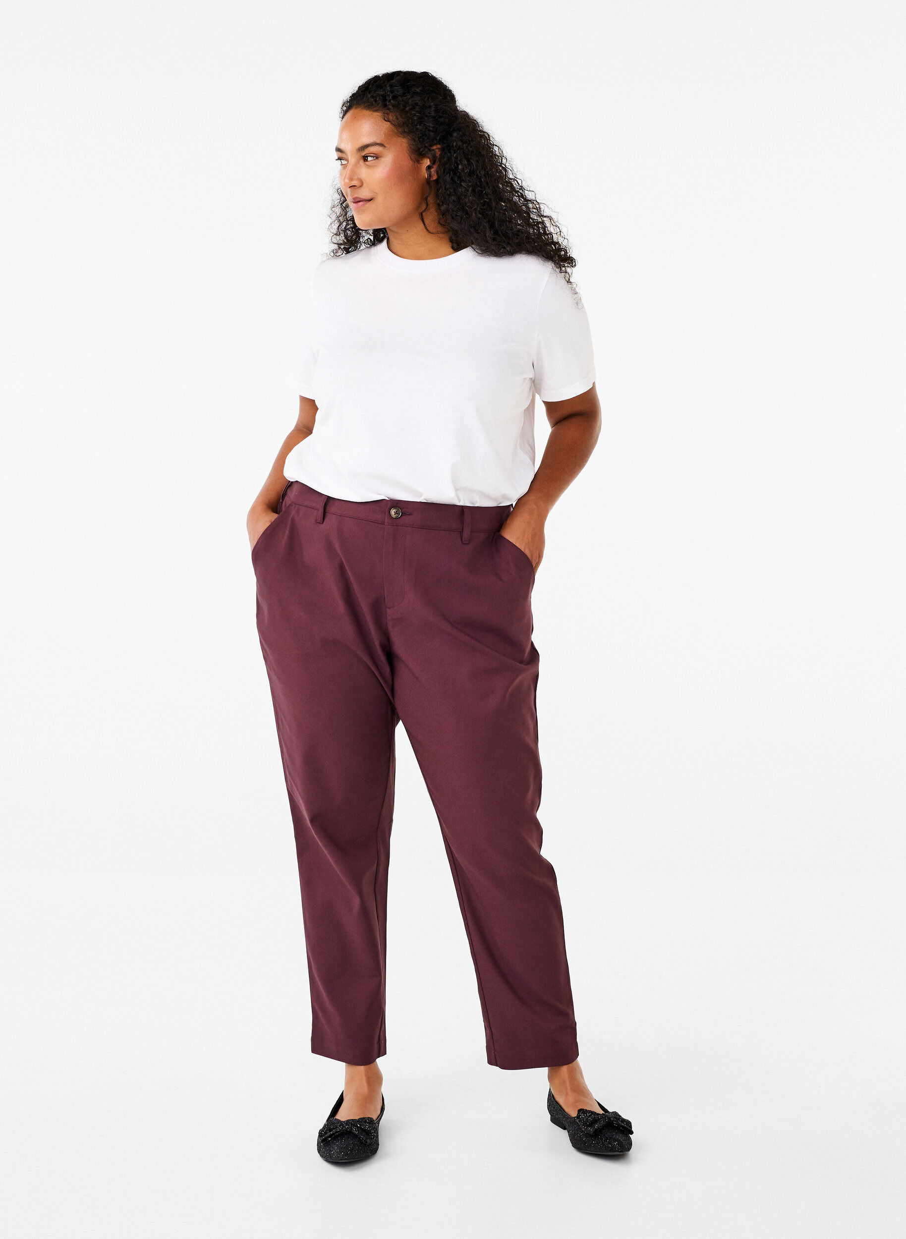 ZizziHose mit hohem Bund und geradem Bein, Dunkles Bordeaux, Model image number 0