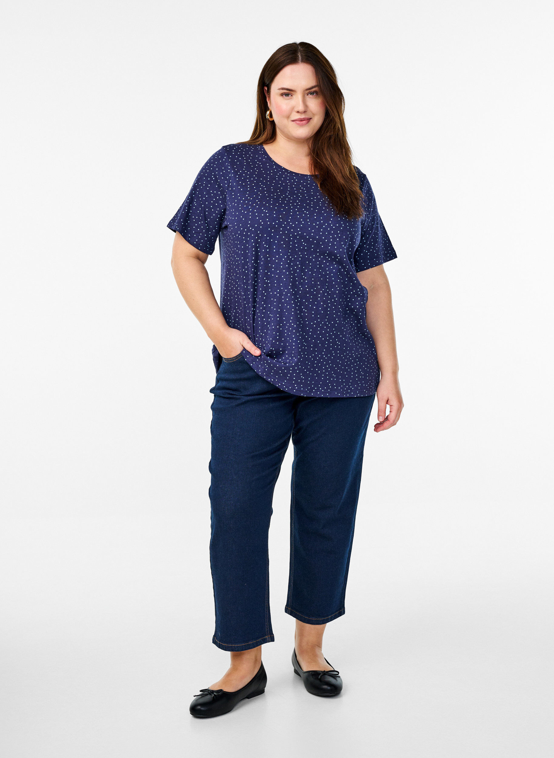 ZizziT-Shirt aus Bio-Baumwolle mit Punkten, Blau, Model image number 1