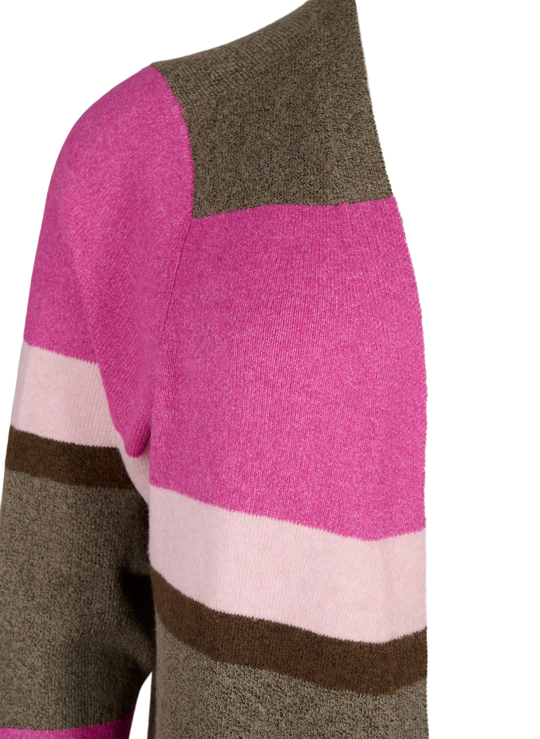 ZizziLange Strickjacke mit breiten Streifen, Pink, Packshot image number 2