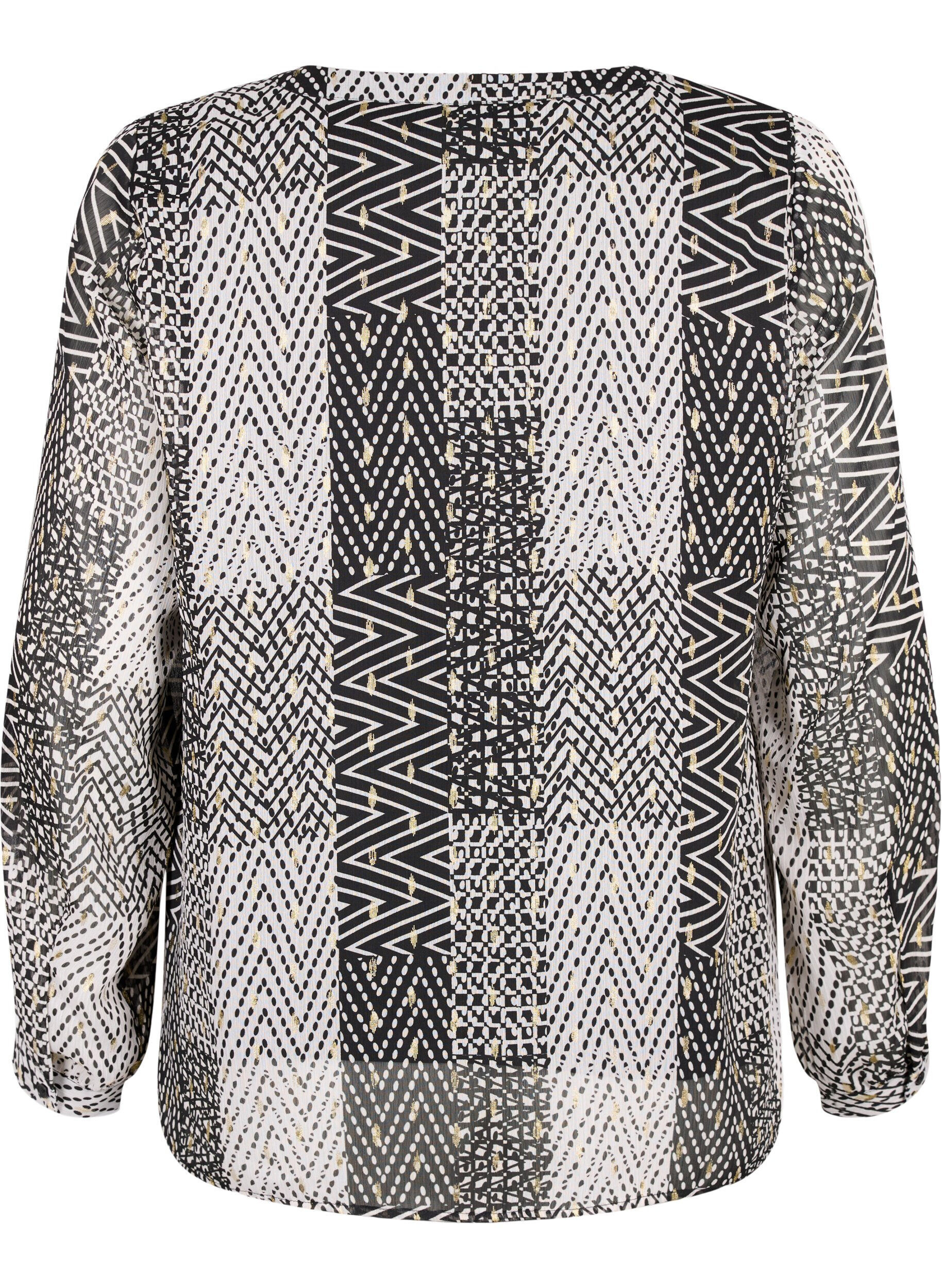 ZizziBedruckte Bluse mit V-Ausschnitt, Schwarz, Packshot image number 1