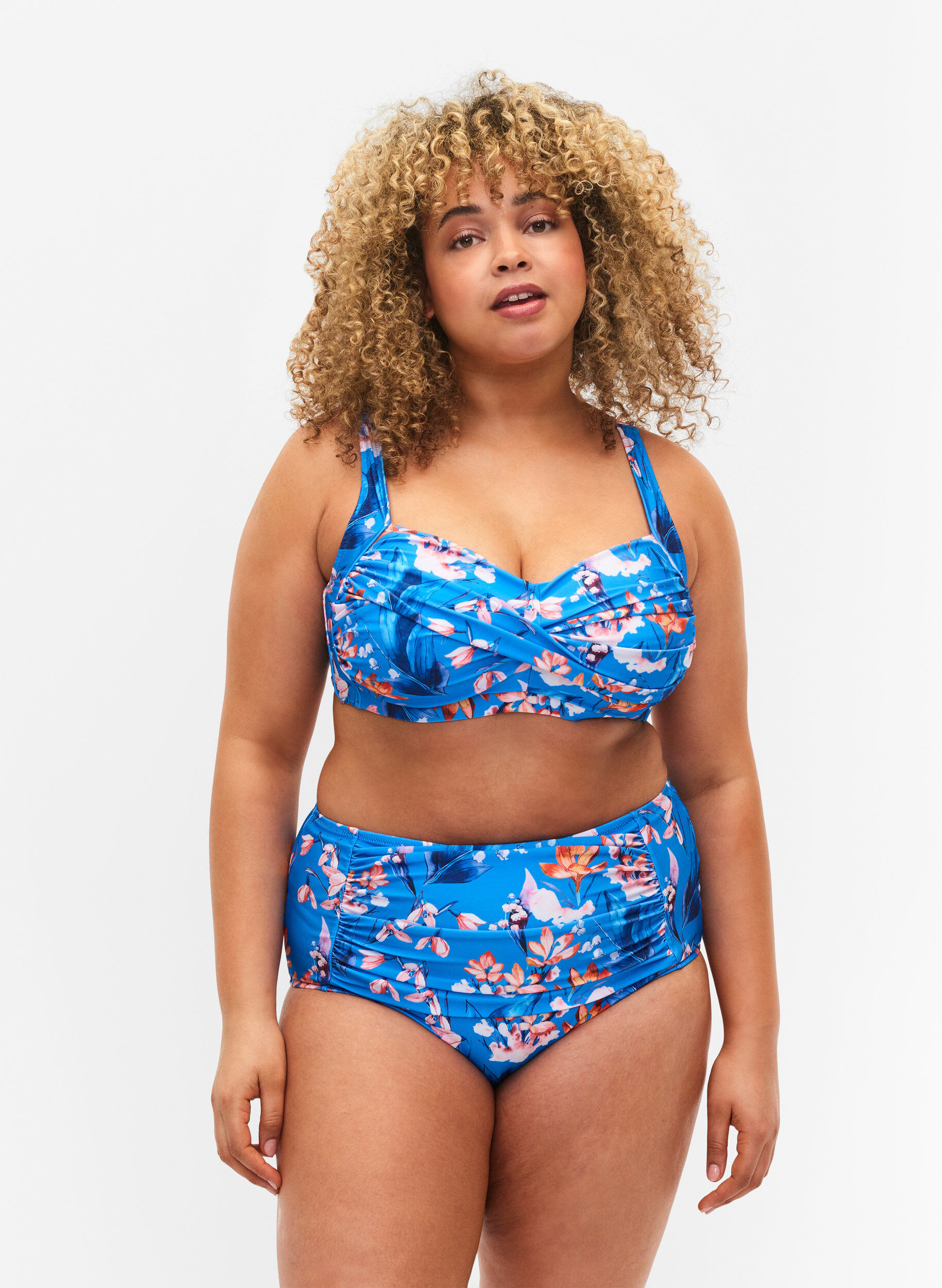 ZizziExtra hoch taillierte Bikini-Hose mit Print, Blau, Model image number 0