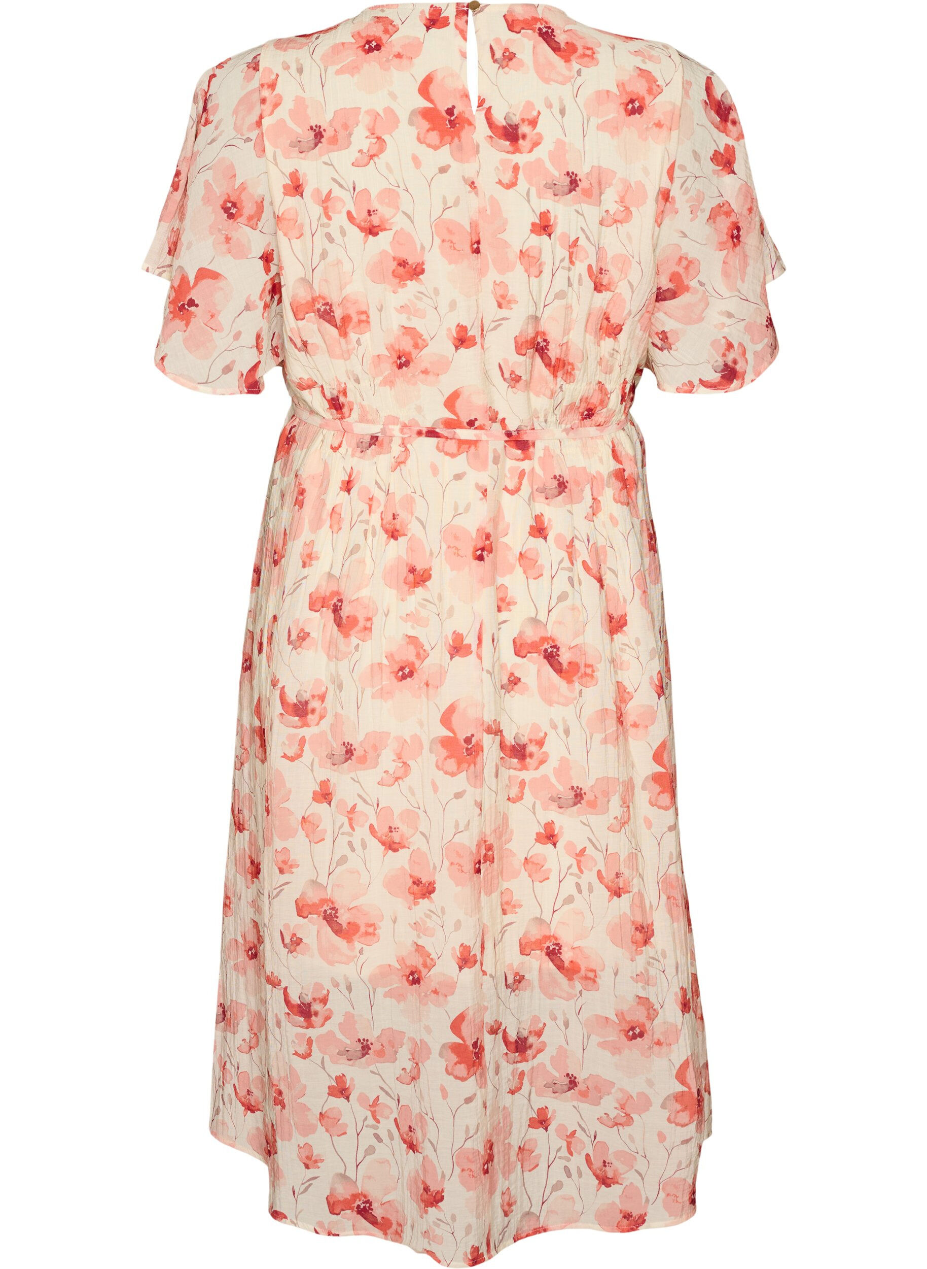 ZizziKn&ouml;chellanges Kleid mit Fl&uuml;gel&auml;rmeln und Bindeg&uuml;rtel, Rot, Packshot image number 1