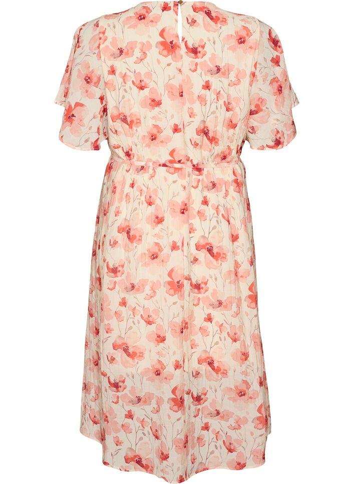 Kn&ouml;chellanges Kleid mit Fl&uuml;gel&auml;rmeln und Bindeg&uuml;rtel, Rot, Packshot image number 1