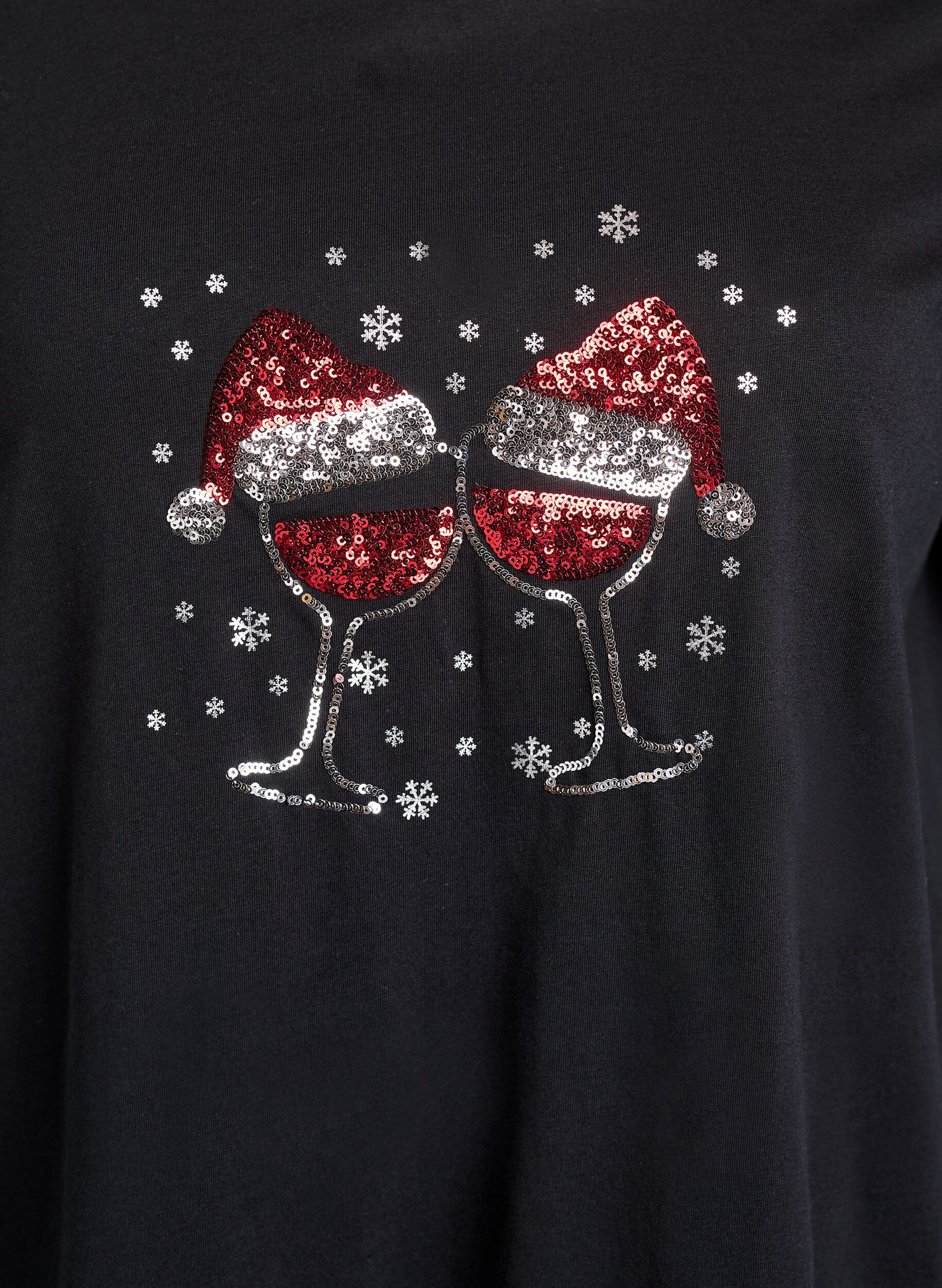 ZizziWeihnachts-T-Shirt aus Bio-Baumwolle, Schwarz, Packshot image number 2