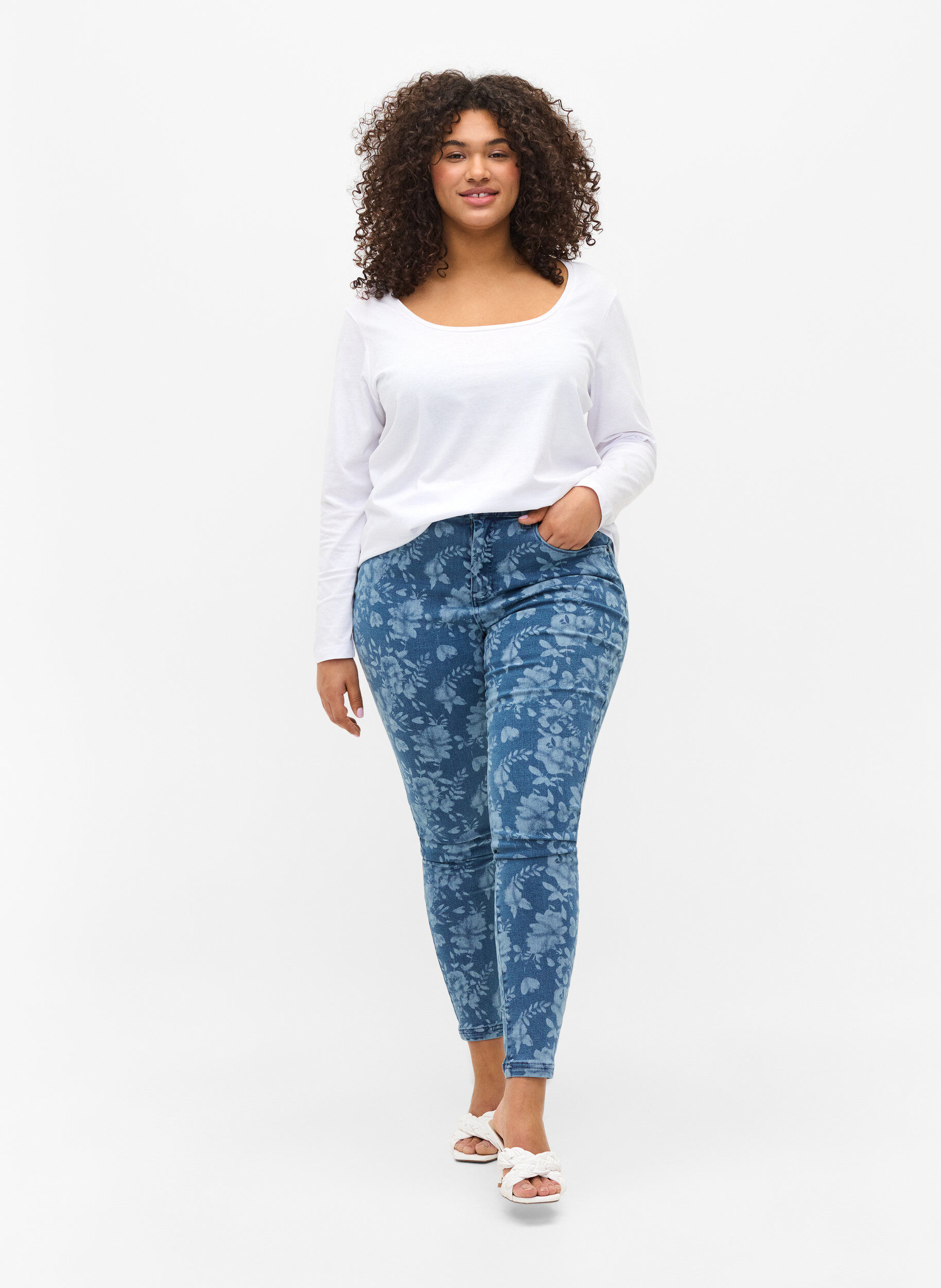 Zizzi2er-Pack Basic-Bluse aus Baumwolle, Navy B/B White, Model image number 2
