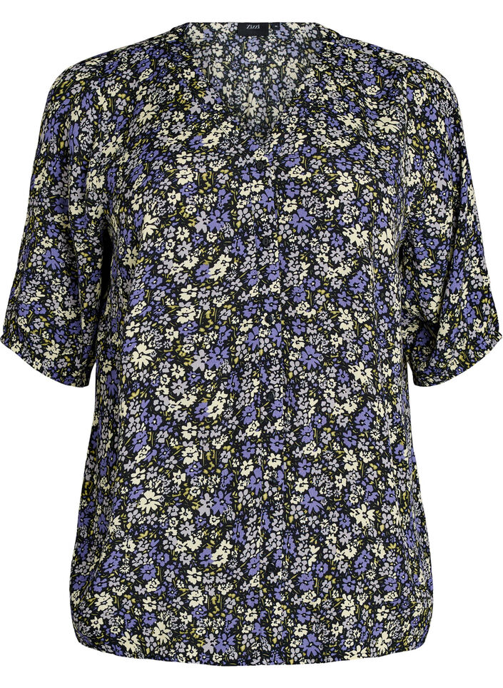 Bluse aus Viskose mit Print und Knopfverschluss, Schwarz, Packshot image number 0