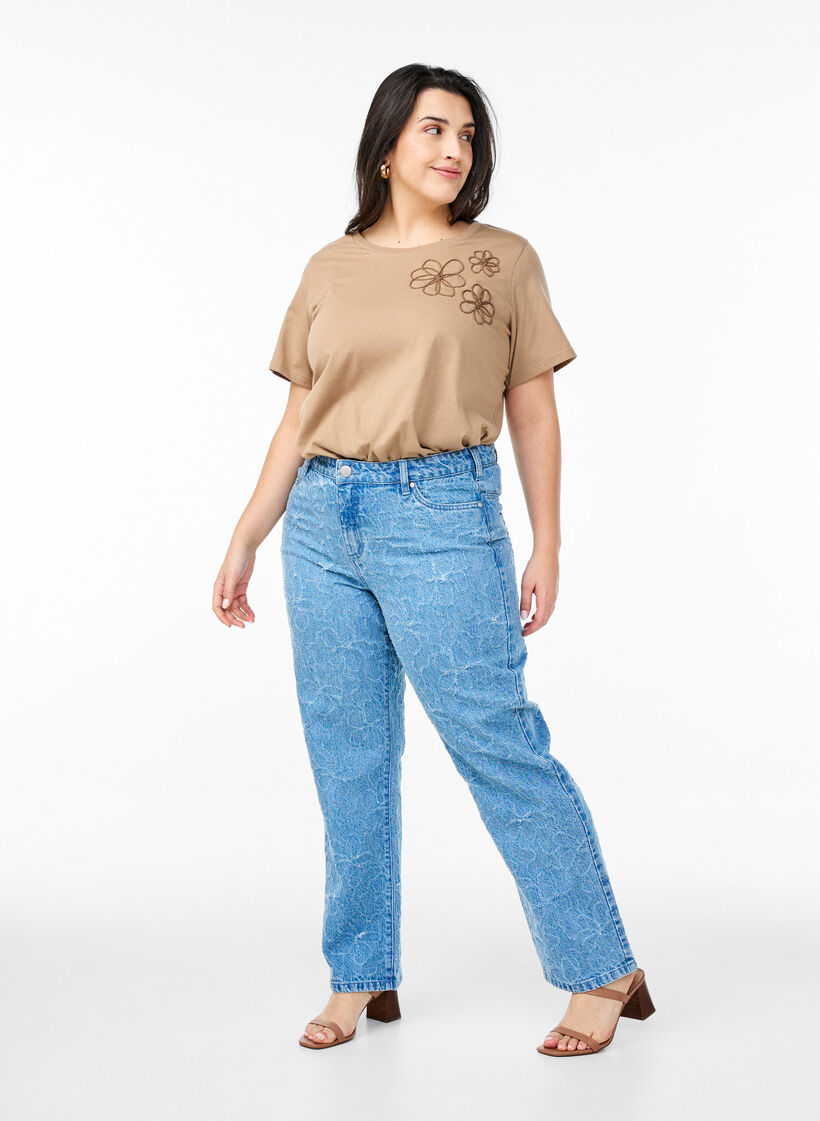 Gemma Jeans mit hoher Taille und geblümtem Muster, Blau, Model image number 1