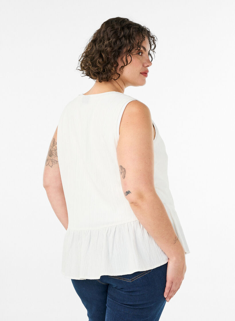 &Auml;rmellose Bluse mit Struktur und Bindeband, Vanille, Model image number 2