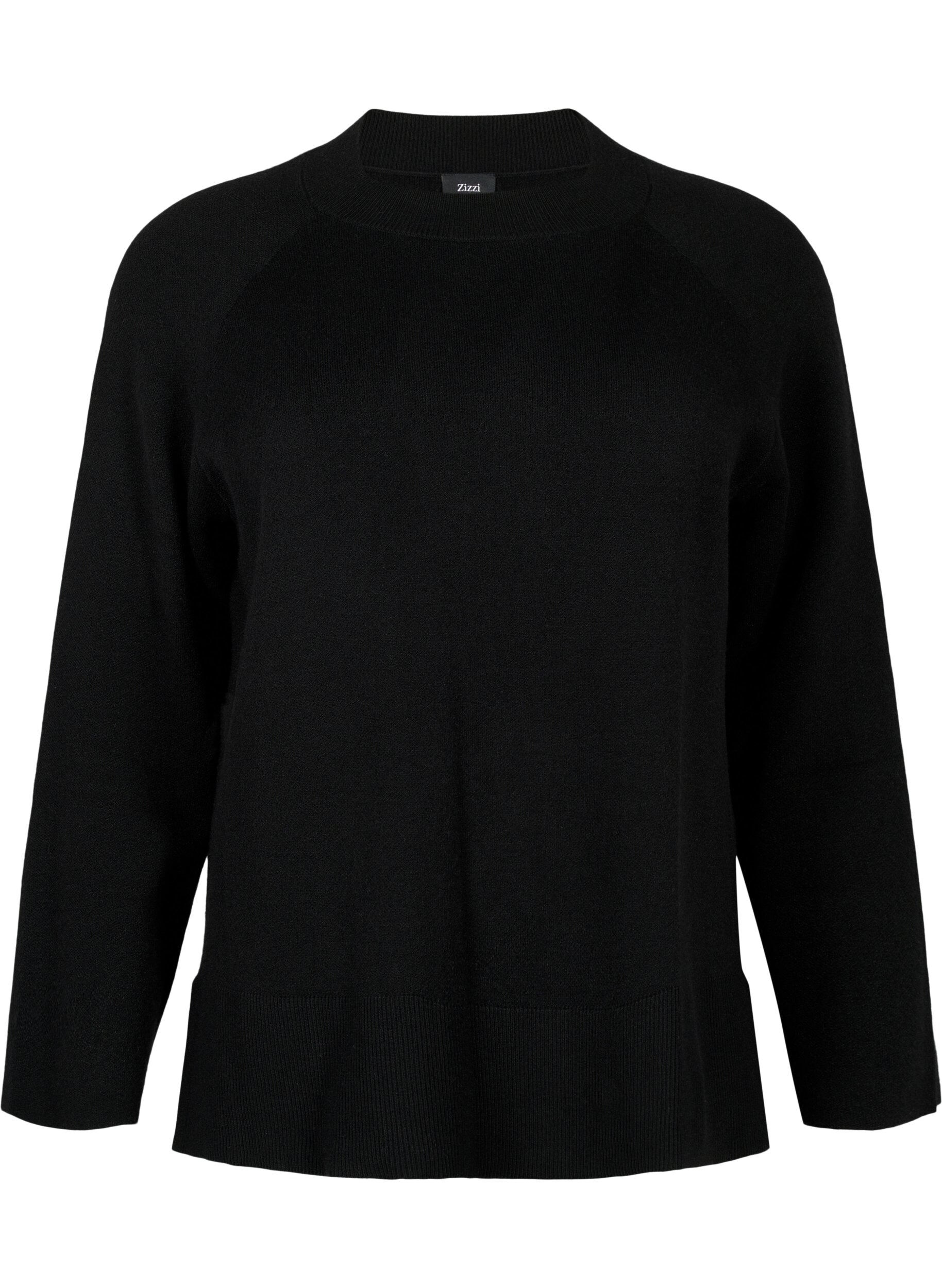 ZizziPullover aus Viskosemischung mit Seitenschlitz	, Black, Packshot image number 0