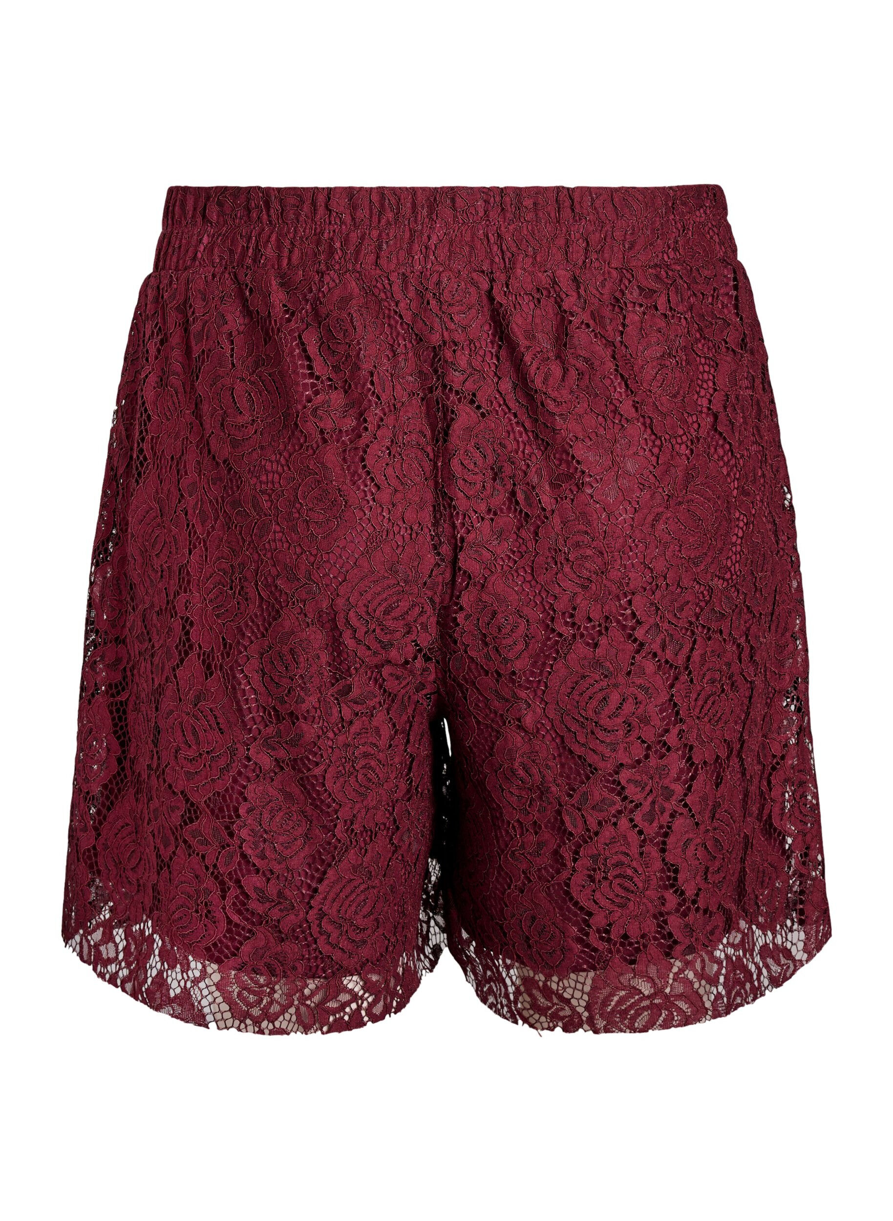 ZizziLockere Spitzenshorts, Dunkles Bordeaux, Packshot image number 1