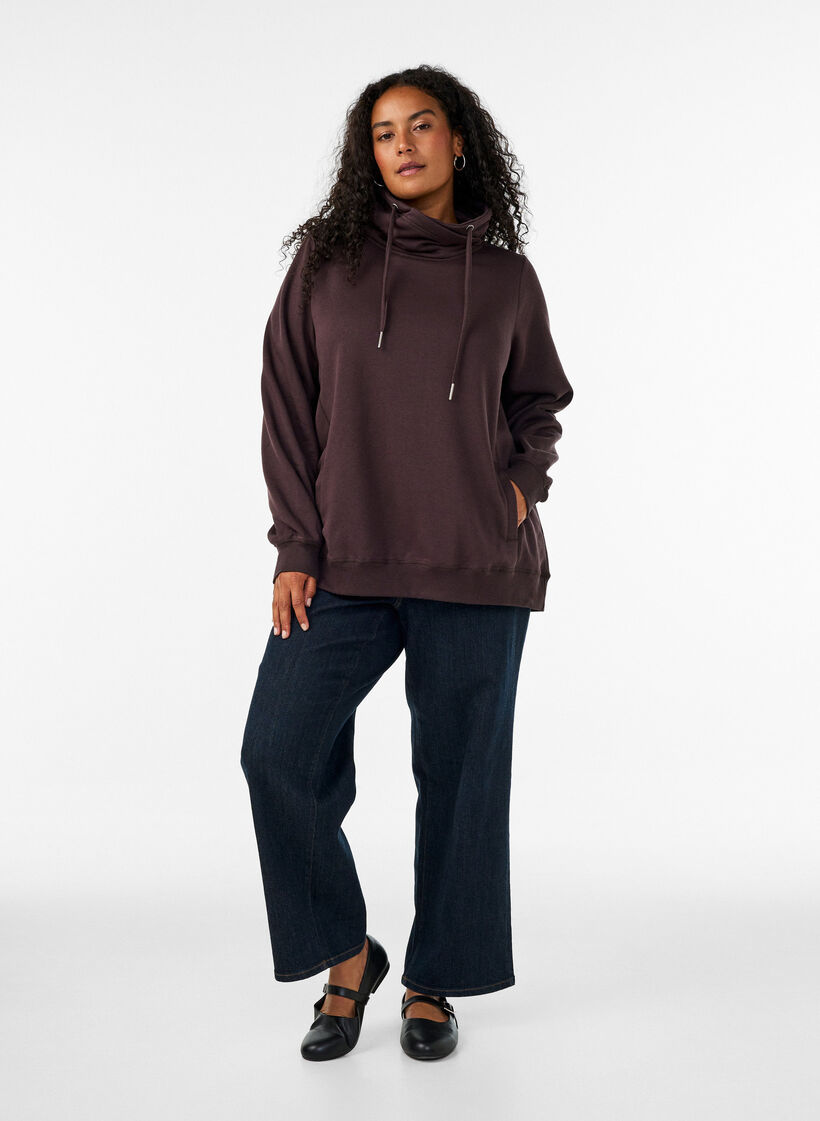Sweatshirt mit Stehkragen und Taschen, Braun, Model image number 1