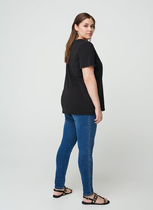 Kurzarm T-Shirt mit Print, Black , Model image number 1