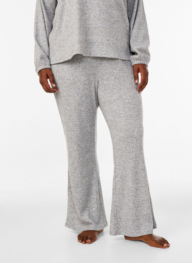 Hose aus Jersey mit Rippstruktur und ausgestelltem Bein, Grau, Model image number 2