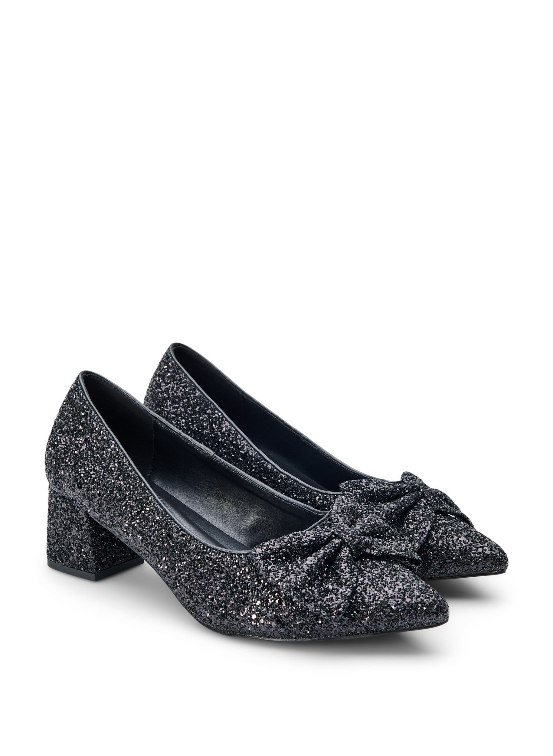 ZizziExtra-Weite - Glitzer-Pumps mit Schleife, Schwarz, Packshot image number 1