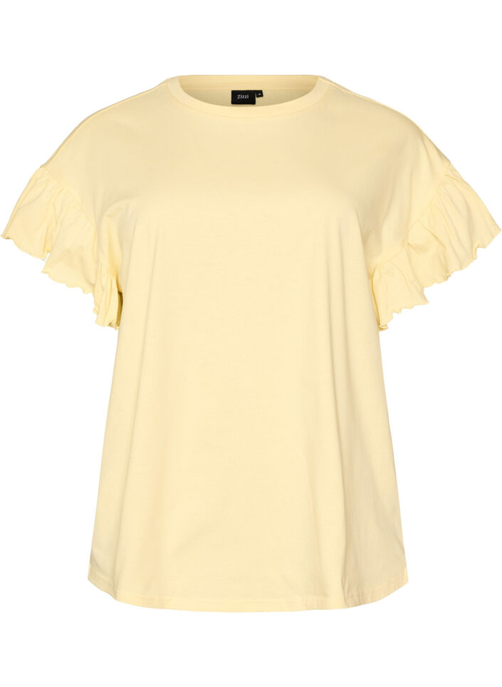 T-Shirt aus Bio-Baumwolle mit R&uuml;schen&auml;rmeln, Gelb, Packshot image number 0