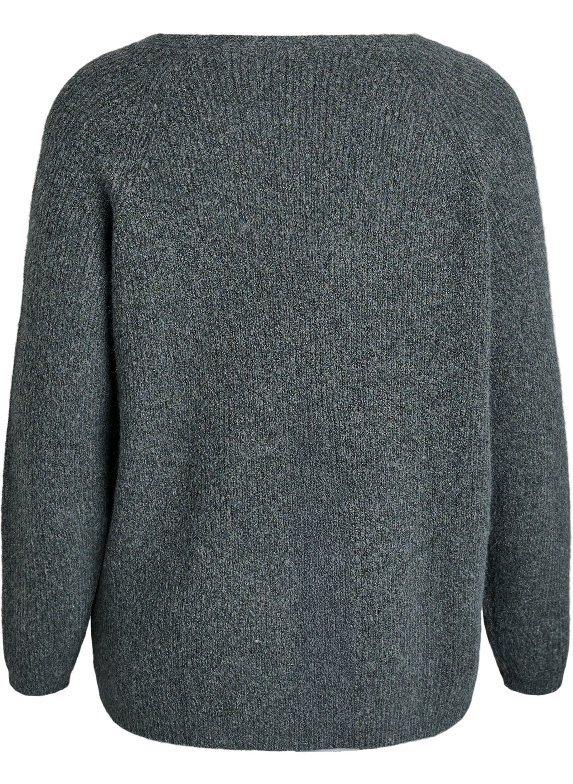 ZizziStrickbluse mit V-Ausschnitt und Raglan&auml;rmeln, Gr&uuml;n, Packshot image number 1