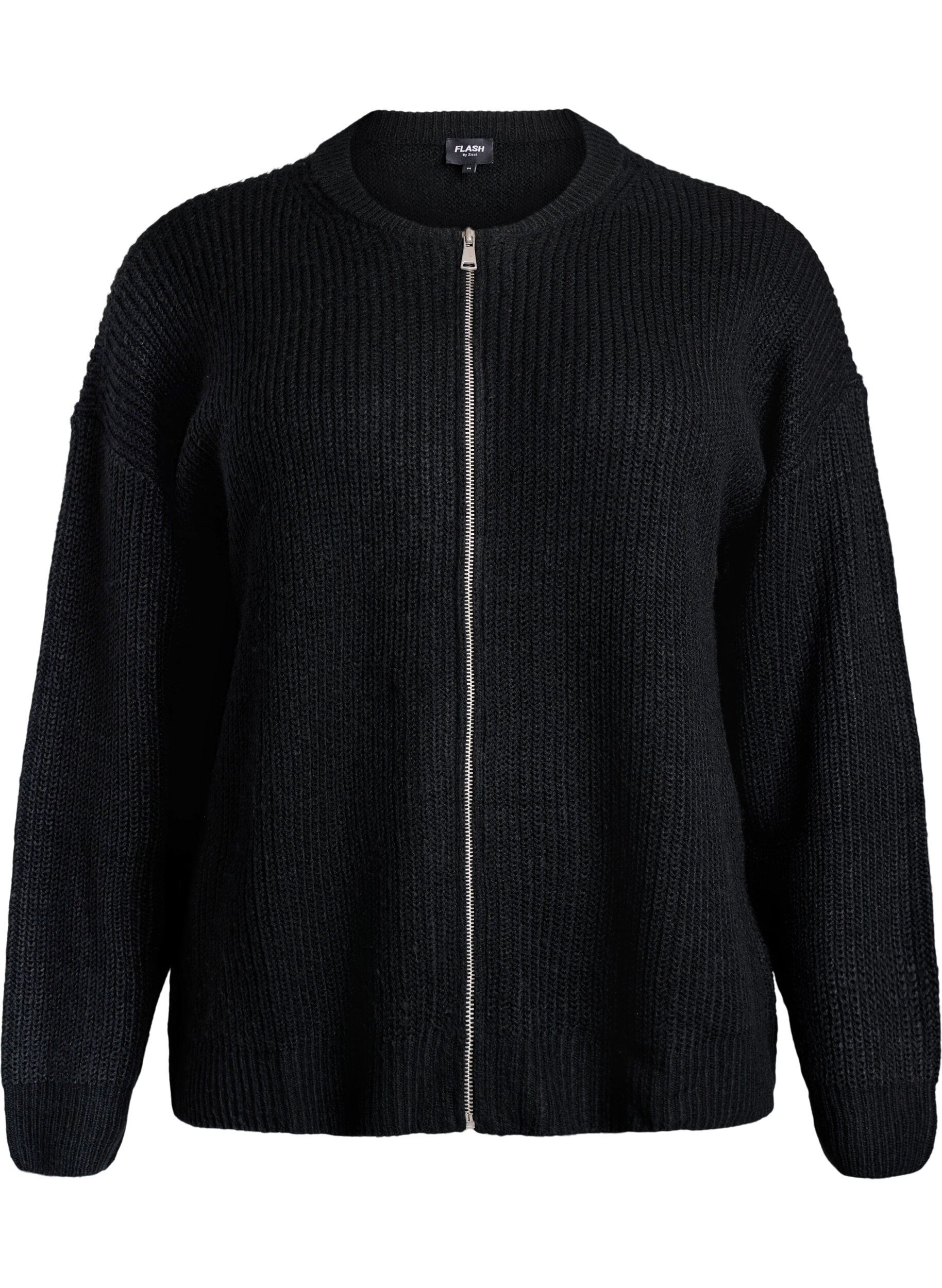 ZizziStrickjacke mit Rei&szlig;verschluss, Schwarz, Packshot image number 0