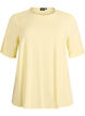Kurz&auml;rmelige, gewebte Bluse mit Rundhals, Gelb, Packshot image number 0