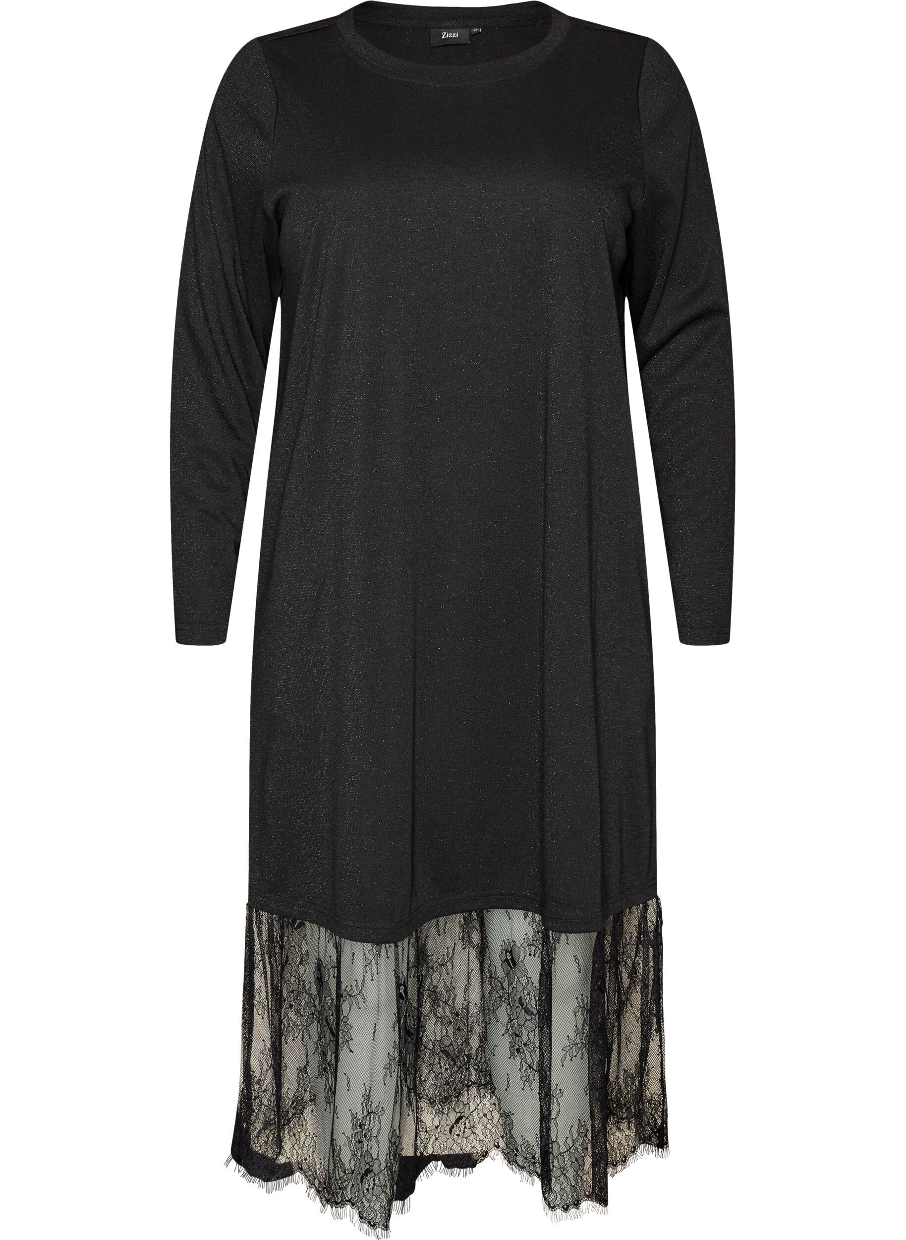 ZizziKleid aus Jersey mit Glitzer und Spitzen, Schwarz, Packshot image number 0