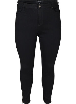 Cropped Amy Jeans mit hoher Taille und Reißverschluss, Black, Packshot image number 0