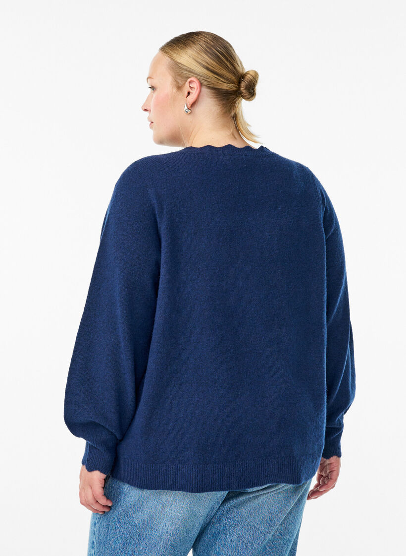 Strickbluse mit Wellenkante, Blau, Model image number 2