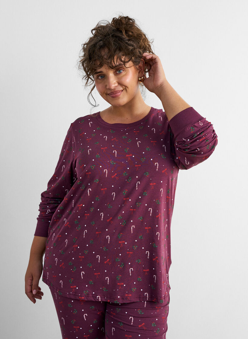 Nachtbluse mit Print, Dunkles Bordeaux, Model image number 0