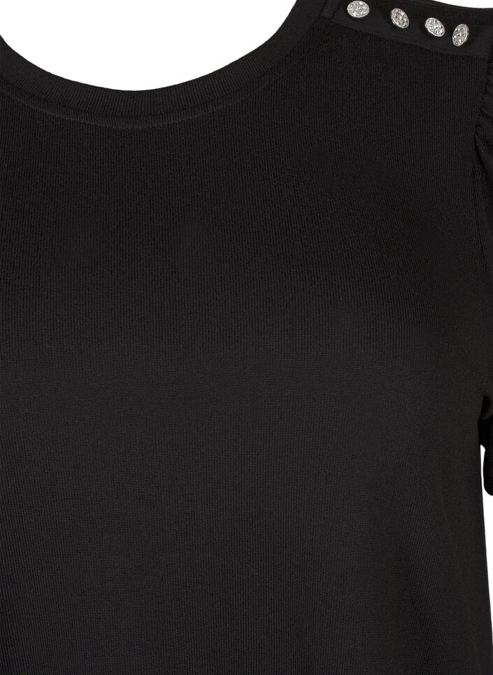 Bluse mit Knopfdetail und kurzen Puffärmeln, Schwarz, Packshot image number 2