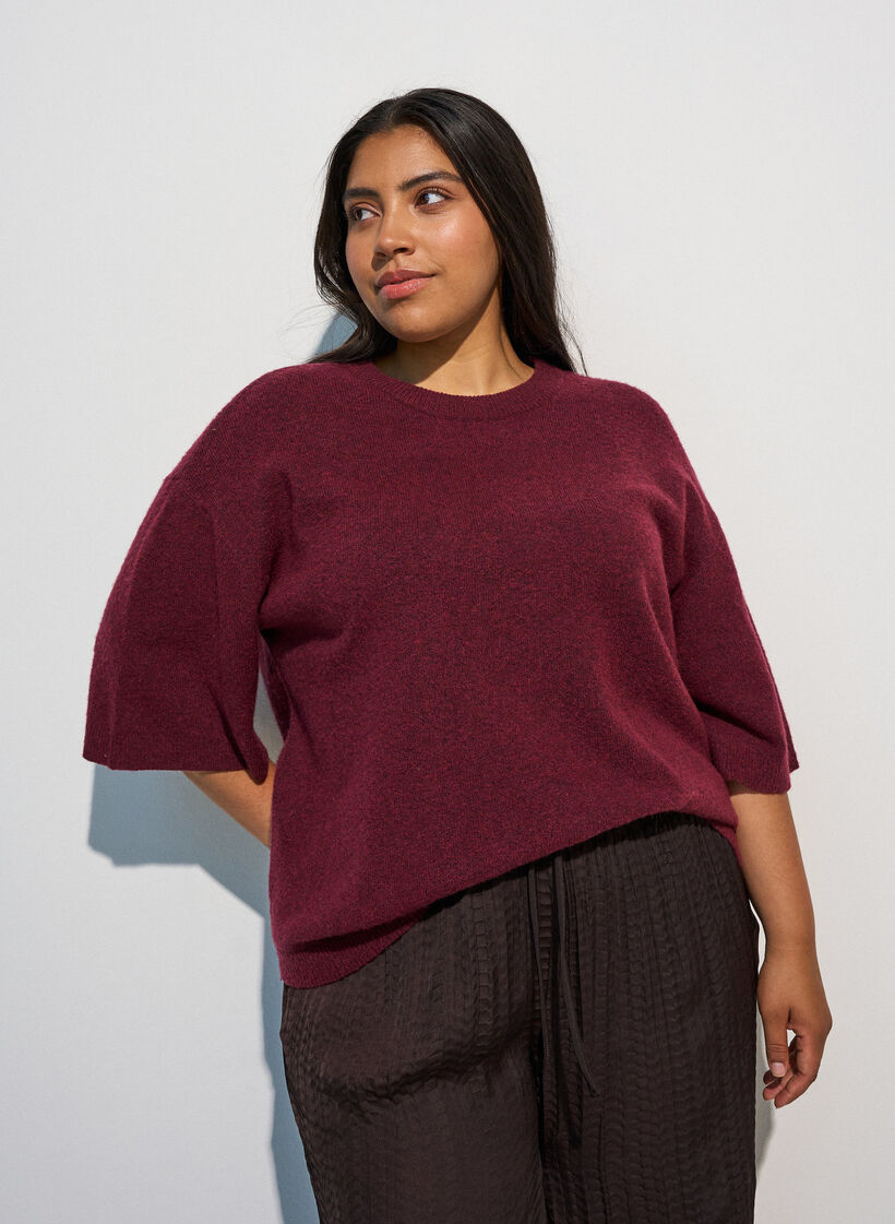 Locker sitzende Strickshirt mit kurzen &Auml;rmeln, Rot, Model image number 0