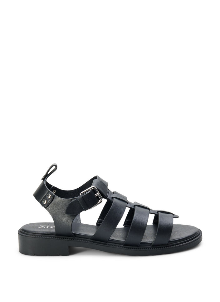 Wide Fit Sandalen aus Leder, Schwarz, Packshot image number 0