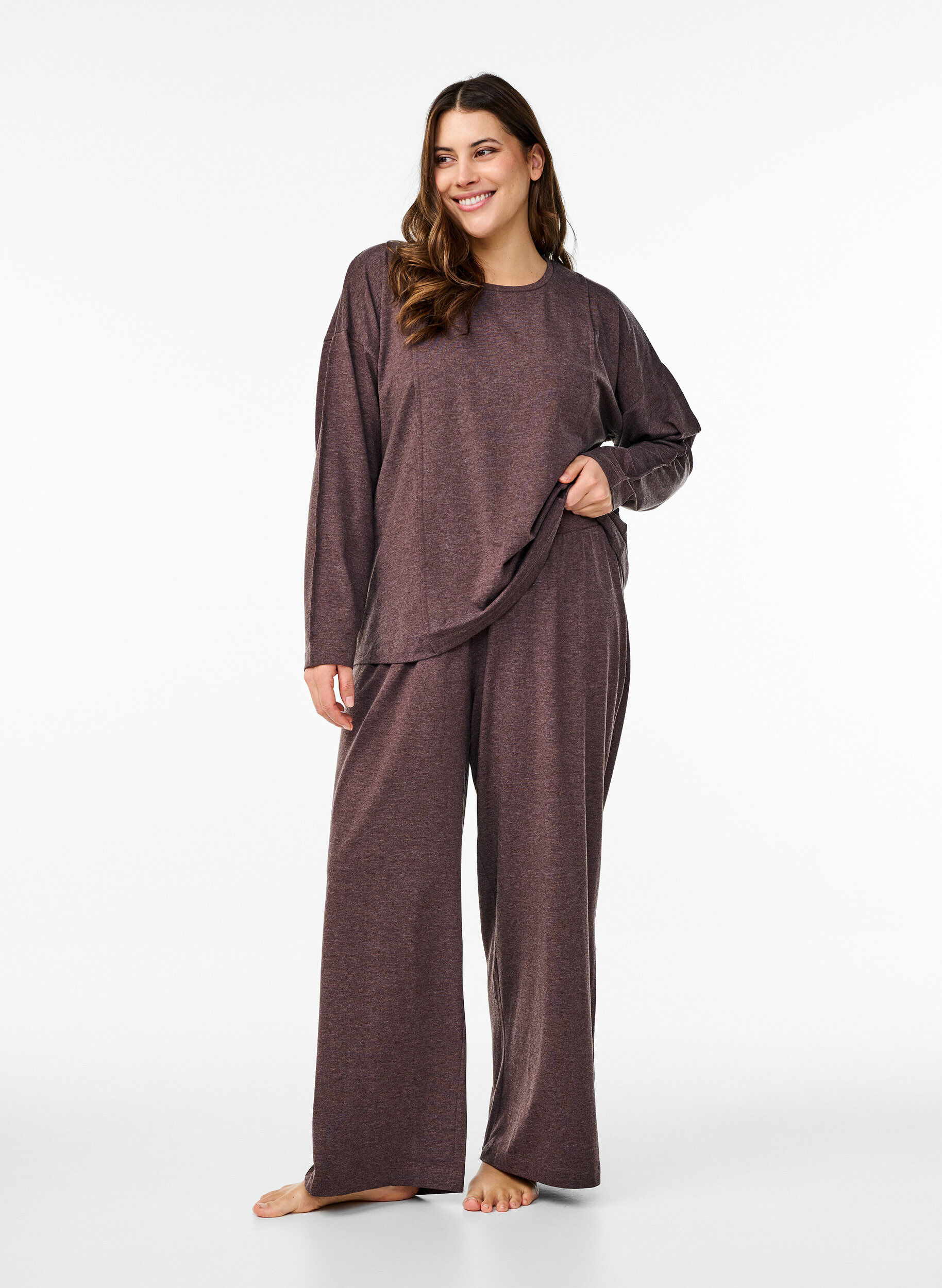 ZizziJerseyhose mit geradem Bein und hoher Taille, Bracken Mel., Model image number 0