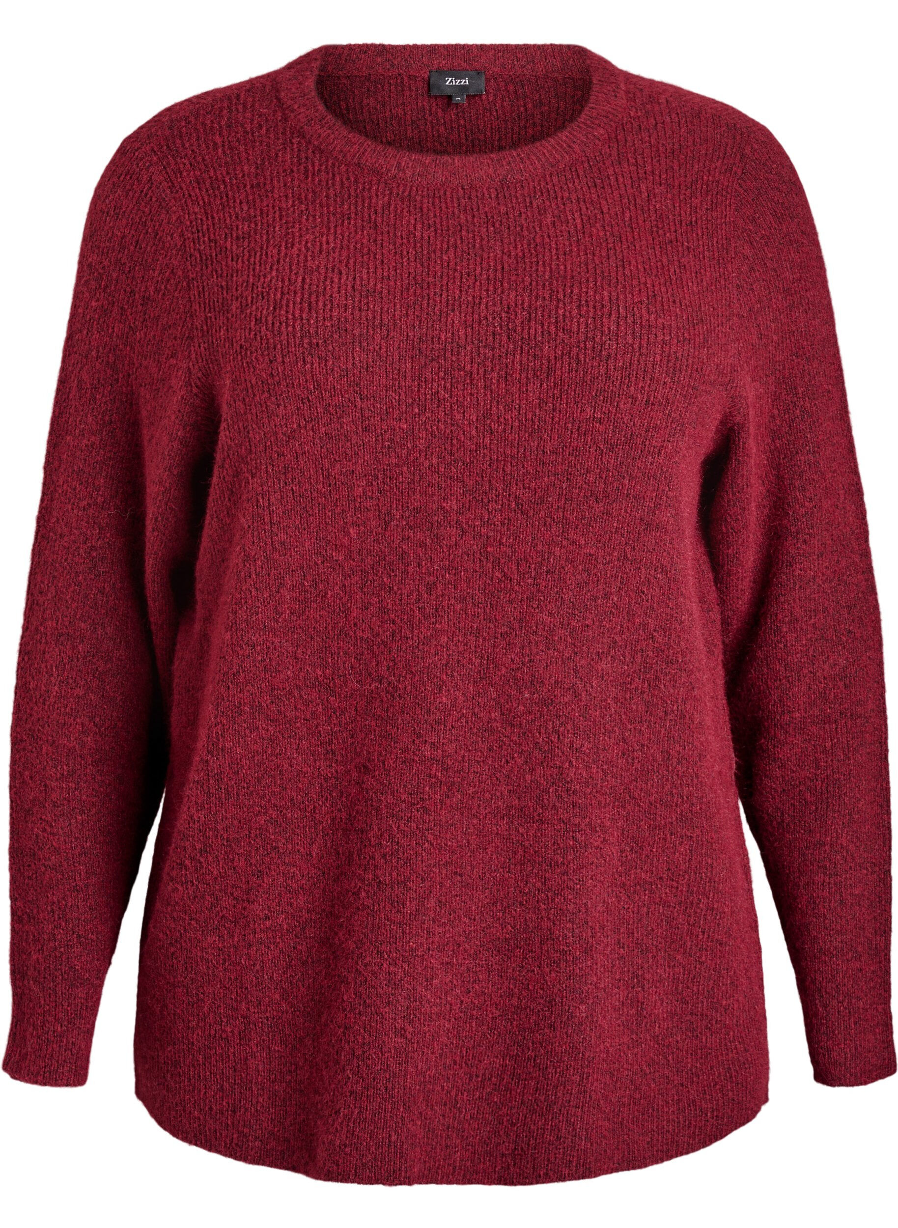 ZizziMelierte Strickbluse mit Rundhalsausschnitt, Rot, Packshot image number 0