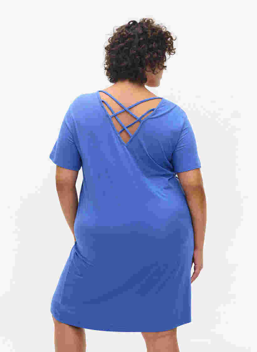 Kurzarm Kleid aus Viskose mit Rückendetail , Dazzling Blue, Model image number 1