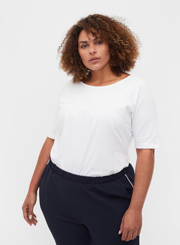 T-Shirt aus Baumwolle mit 2/4-Ärmeln, White, Model image number 0