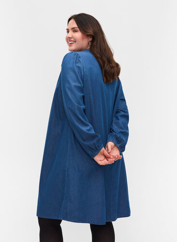 Denimkleid aus Baumwolle mit Bindedetail, Blue denim, Model image number 1