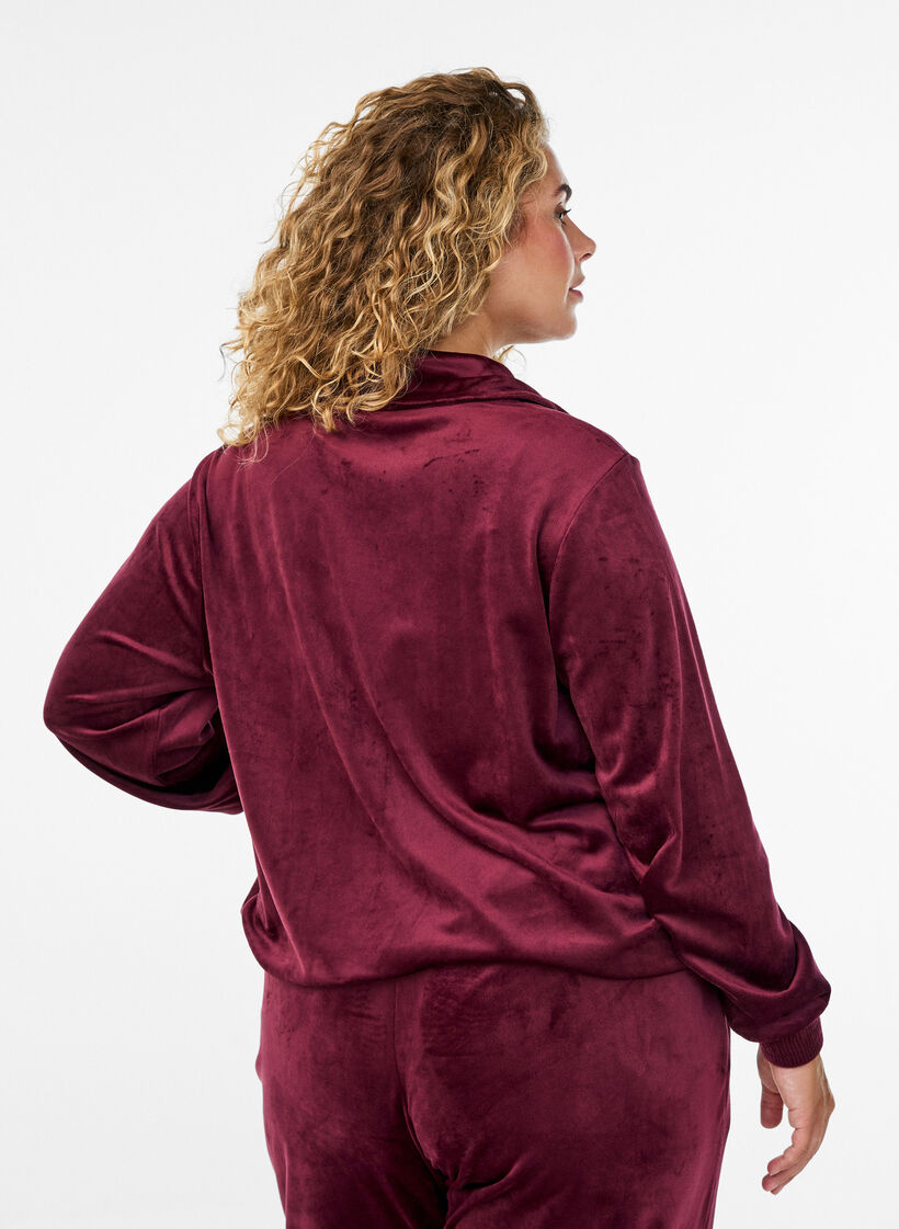 Cardigan aus Velours mit Rei&szlig;verschluss und hohem Kragen, Dunkles Bordeaux, Model image number 2