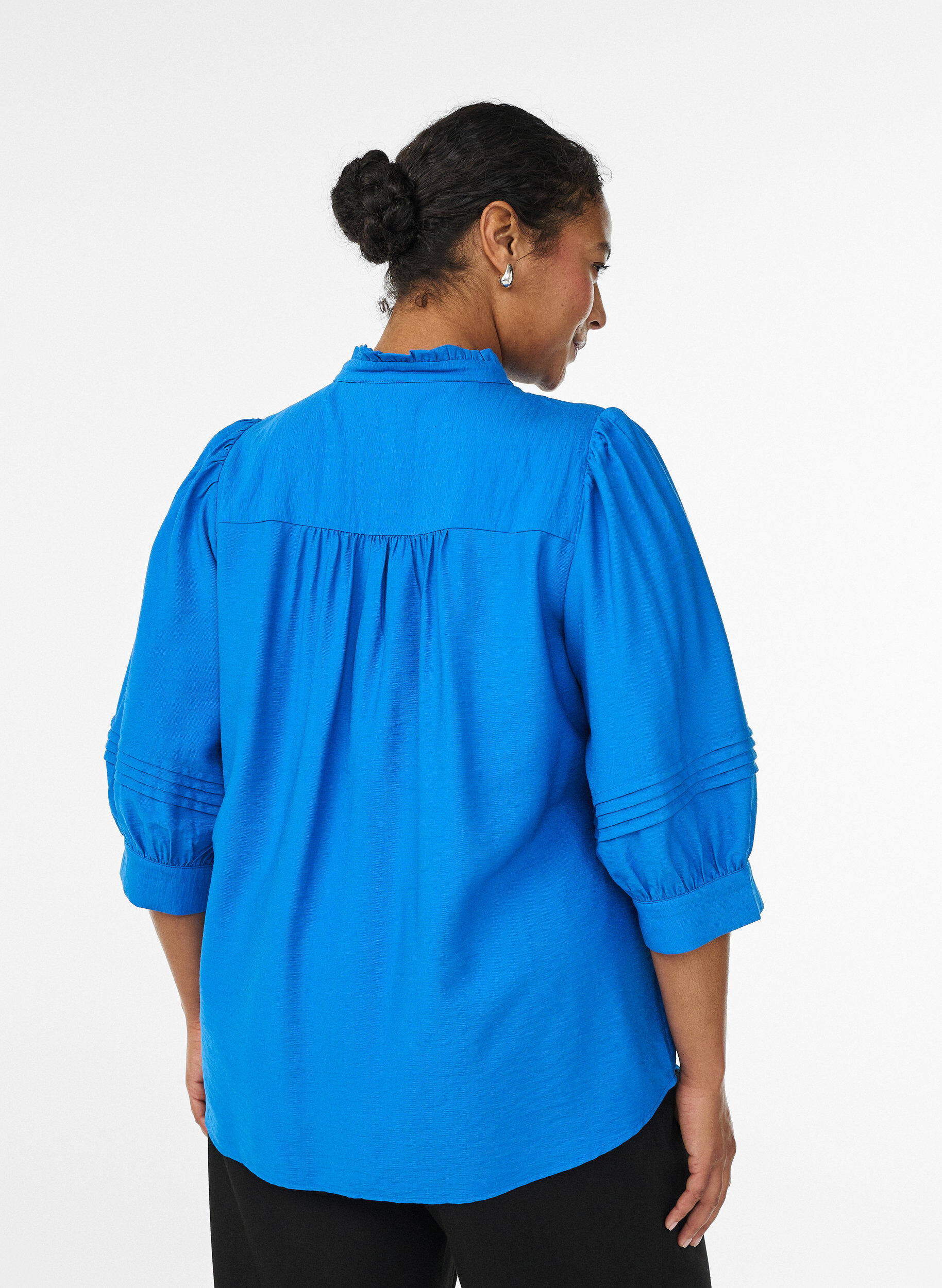 ZizziBluse mit 3/4-&Auml;rmeln und dekorativen Falten, Blau, Model image number 2
