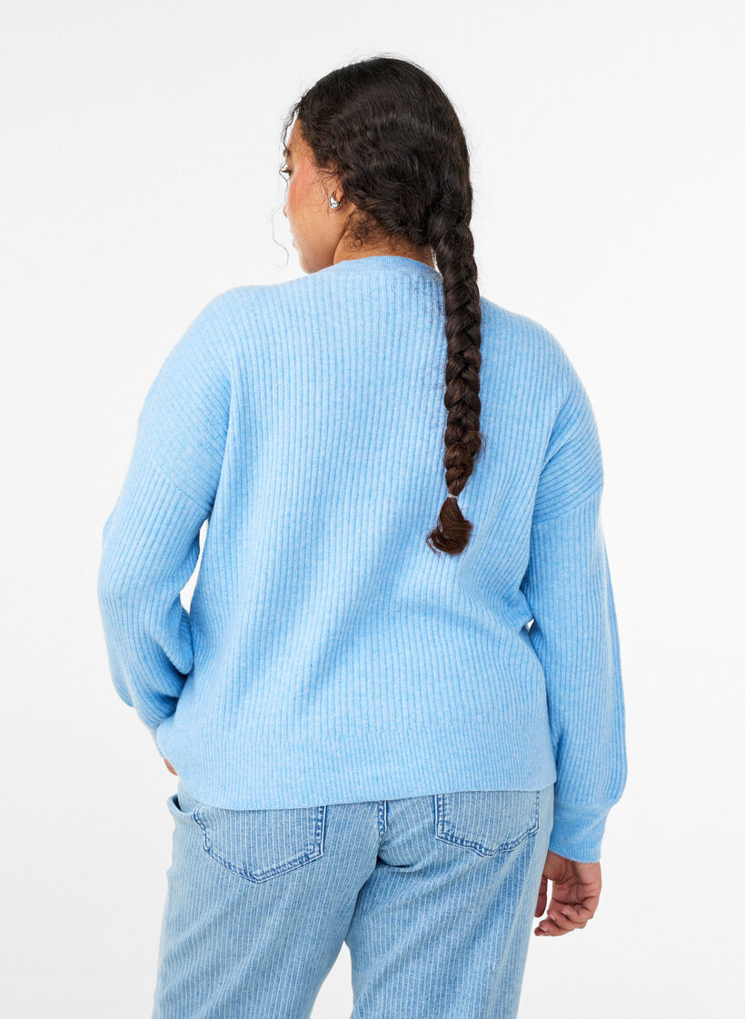 Rippenstrick Strickjacke mit Kn&ouml;pfen, Blau, Model image number 2