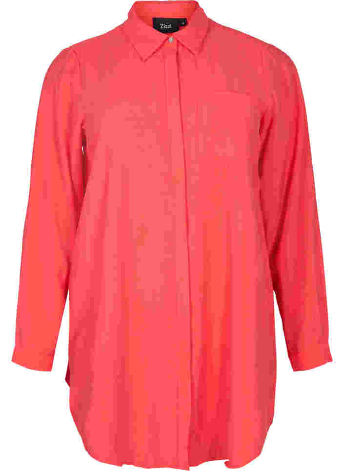 Langes Hemd aus Viskosemischung, Hibiscus, Packshot image number 0
