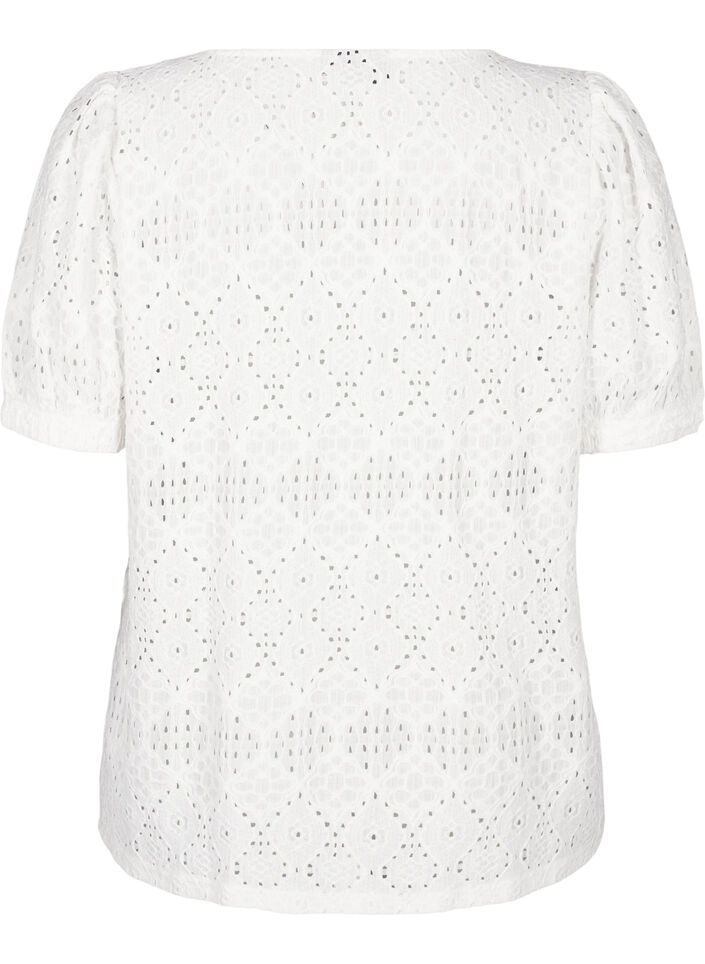  Kurz&auml;rmelige Bluse mit Lochmuster, Bright White, Packshot image number 1